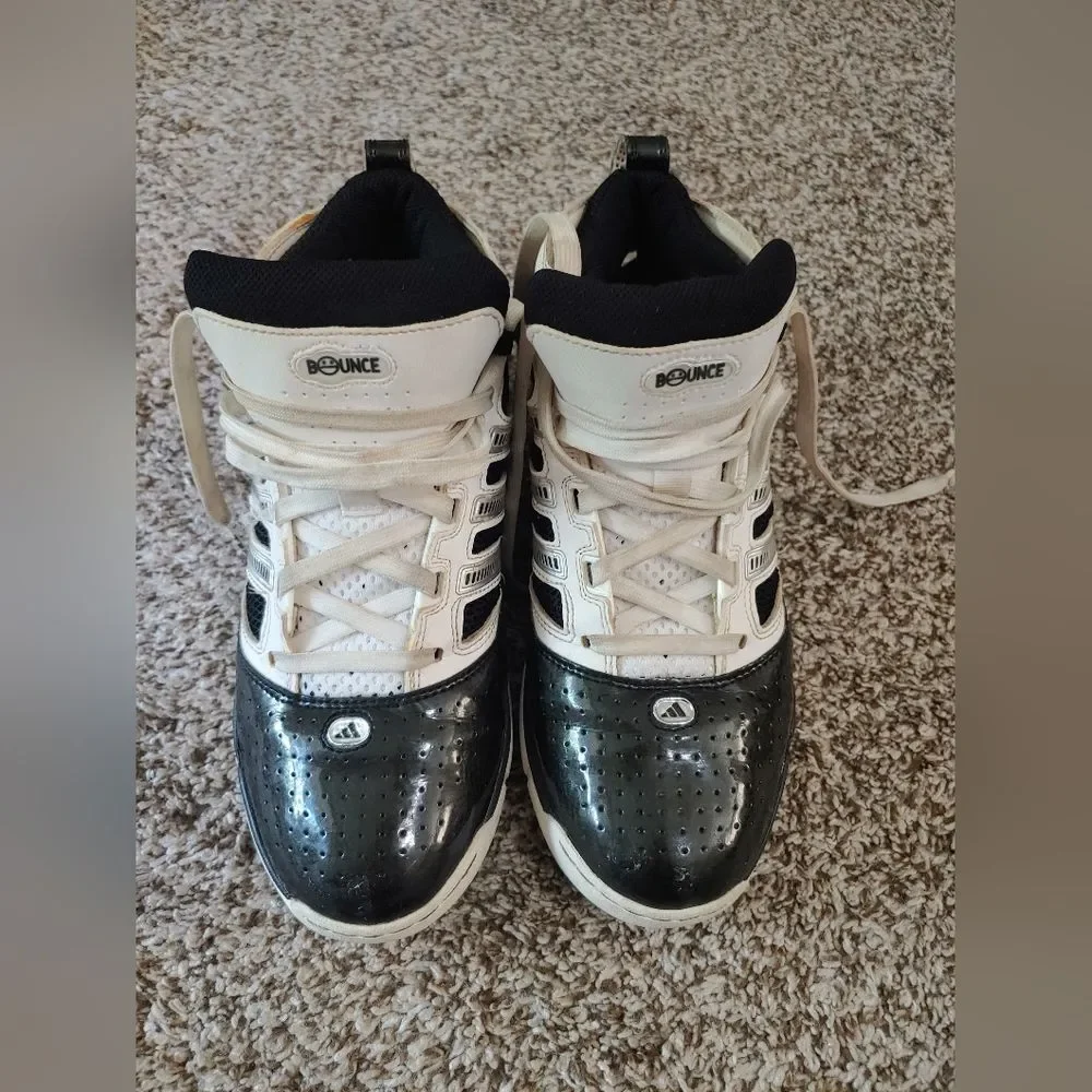 Vintage Y2K Adidas Bounce Sneakers Women's B&W Basketball Shoes Size 6.5